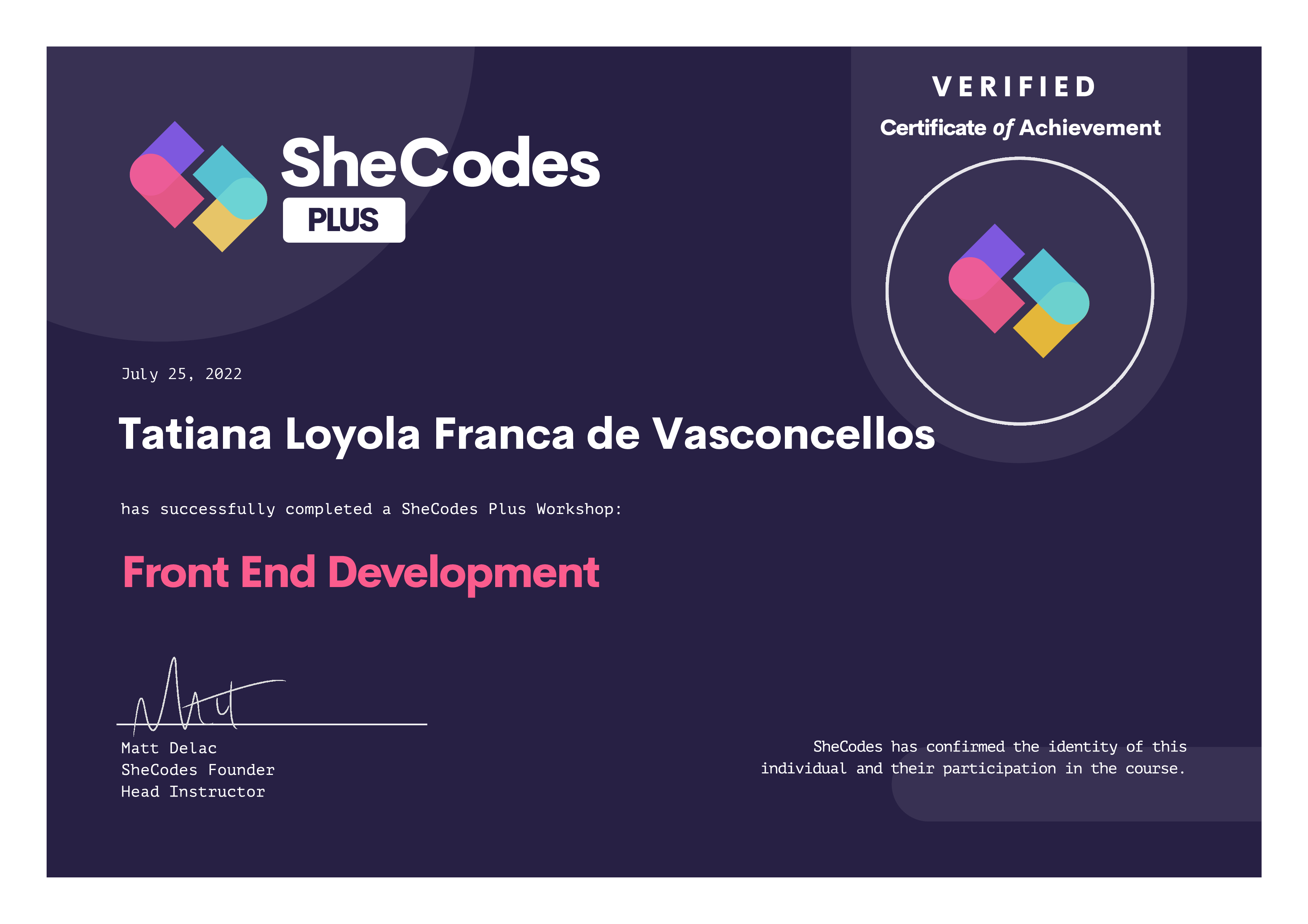 Certificate SheCodes plus