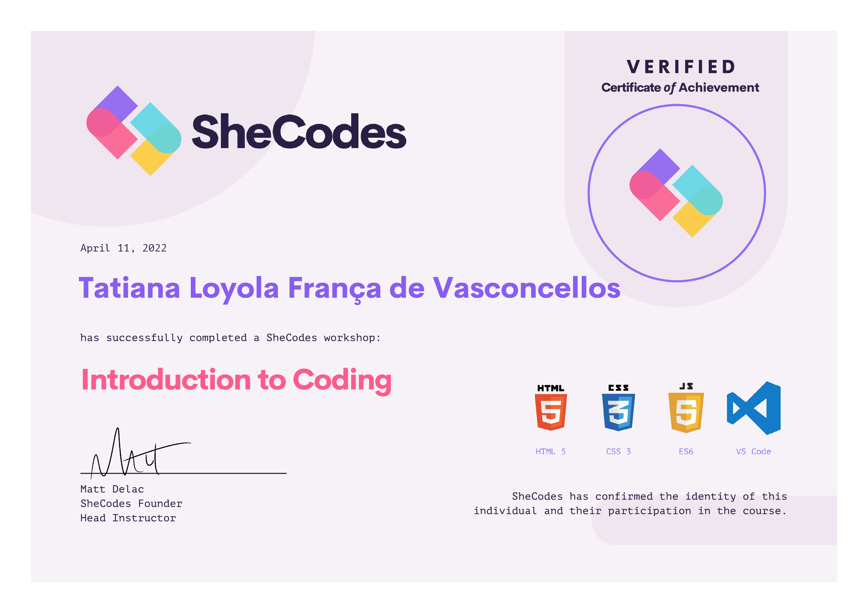 Certificate SheCodes basics